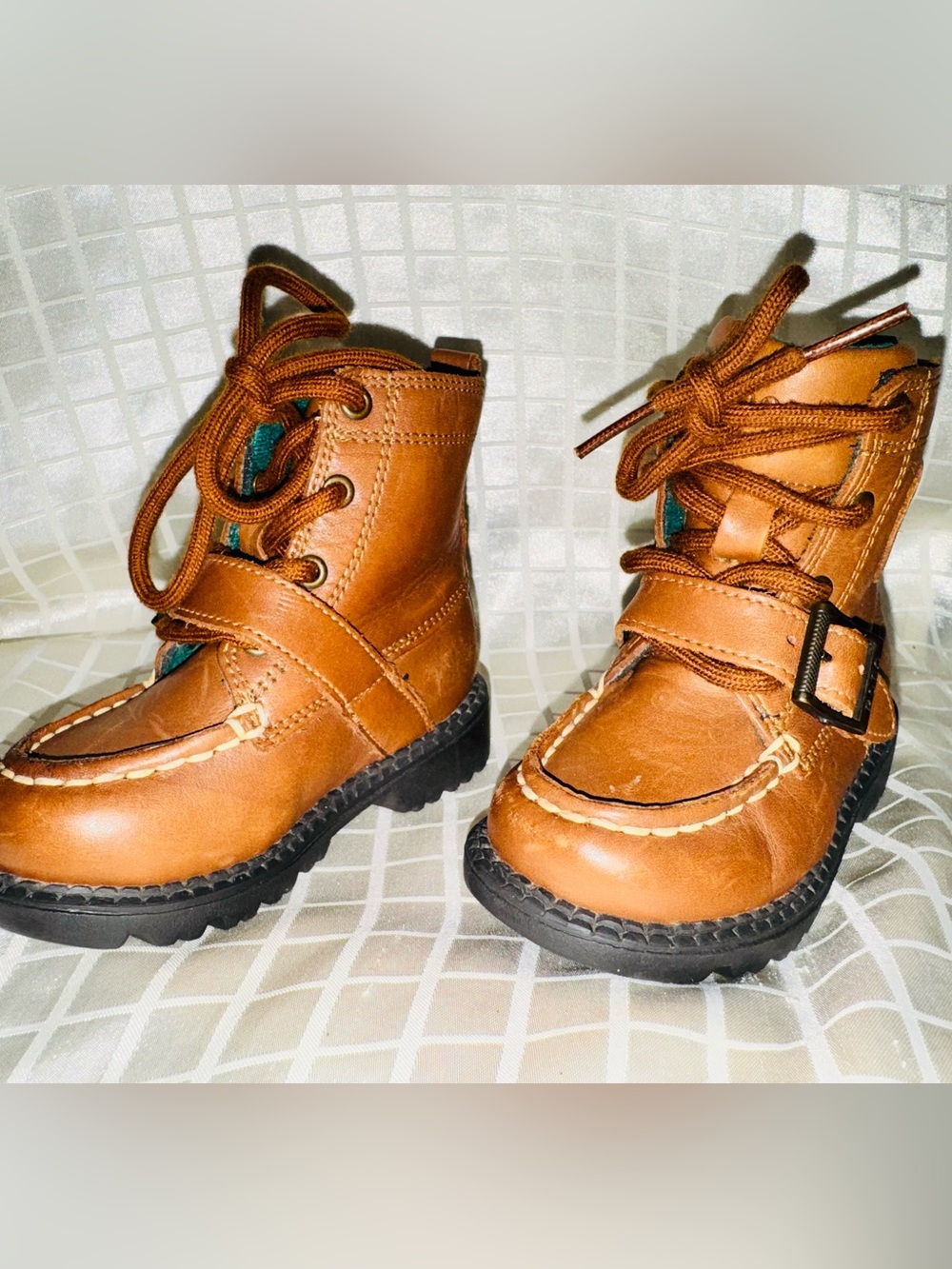 Polo by Ralph Lauren Tan Brown Leather Kids Lace-Up Boots